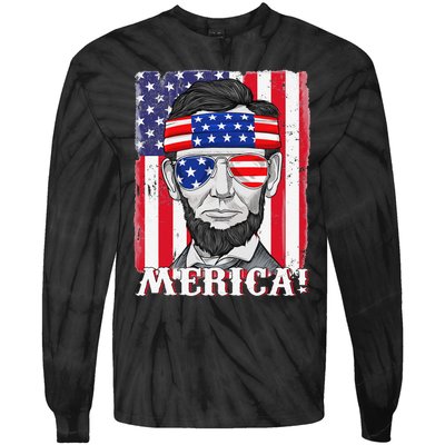 Abraham Lincoln 4th Of July Merica American Flag Boys  Tie-Dye Long Sleeve Shirt