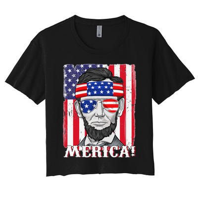 Abraham Lincoln 4th Of July Merica American Flag Boys  Women's Crop Top Tee