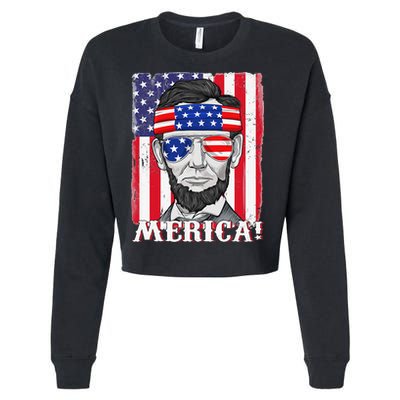 Abraham Lincoln 4th Of July Merica American Flag Boys  Cropped Pullover Crew