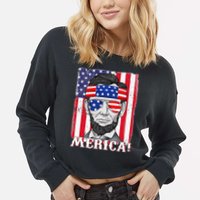 Abraham Lincoln 4th Of July Merica American Flag Boys  Cropped Pullover Crew