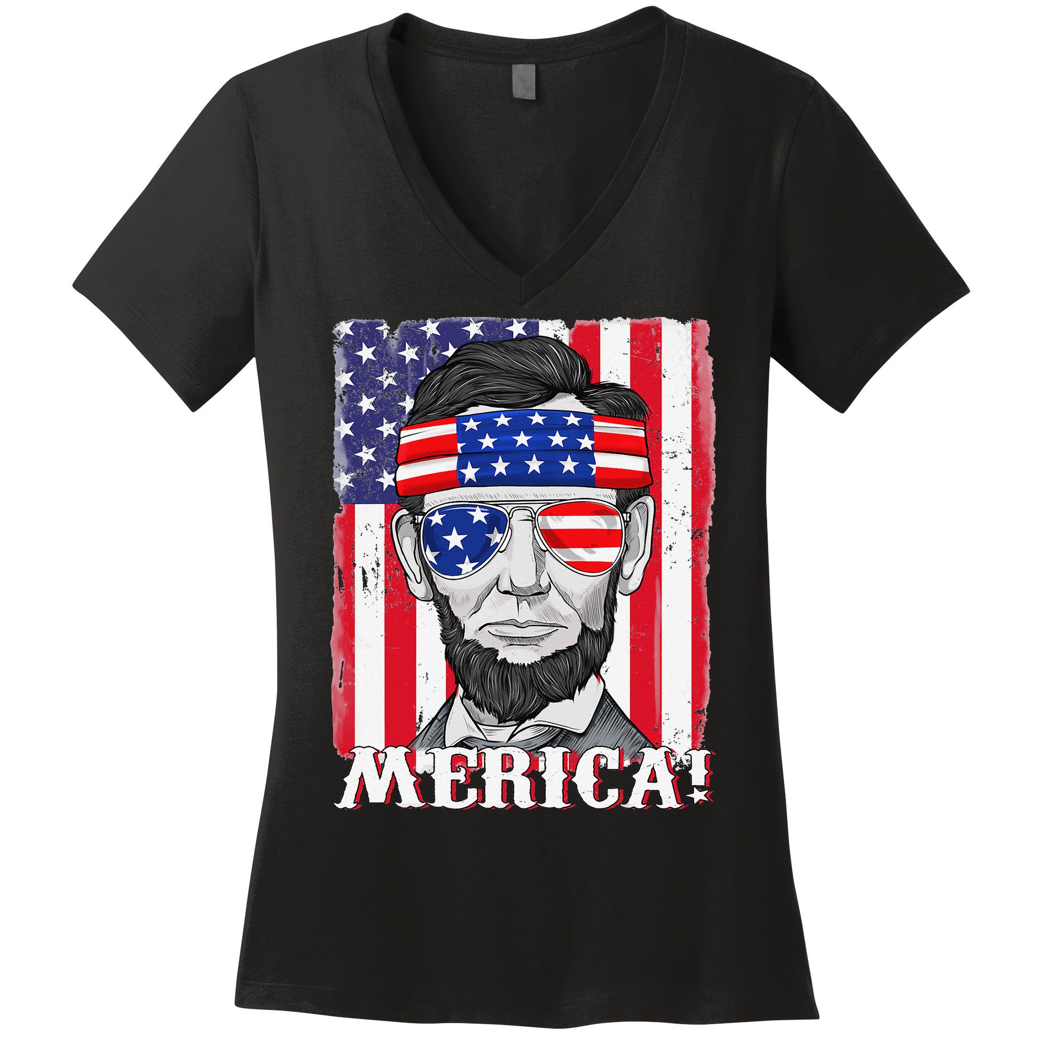 Abraham Lincoln 4th Of July Merica American Flag Boys  Women's V-Neck T-Shirt