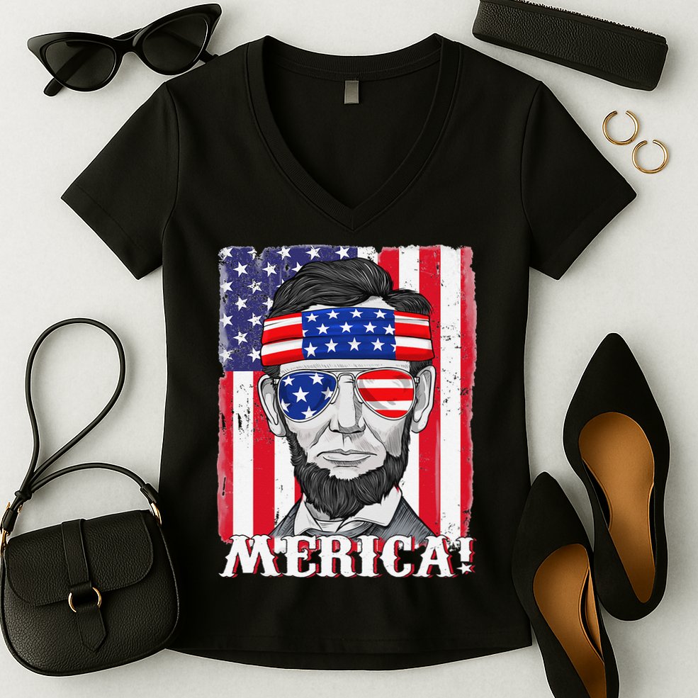 Abraham Lincoln 4th Of July Merica American Flag Boys  Women's V-Neck T-Shirt
