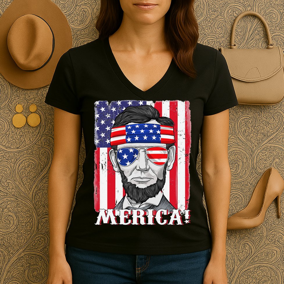 Abraham Lincoln 4th Of July Merica American Flag Boys  Women's V-Neck T-Shirt