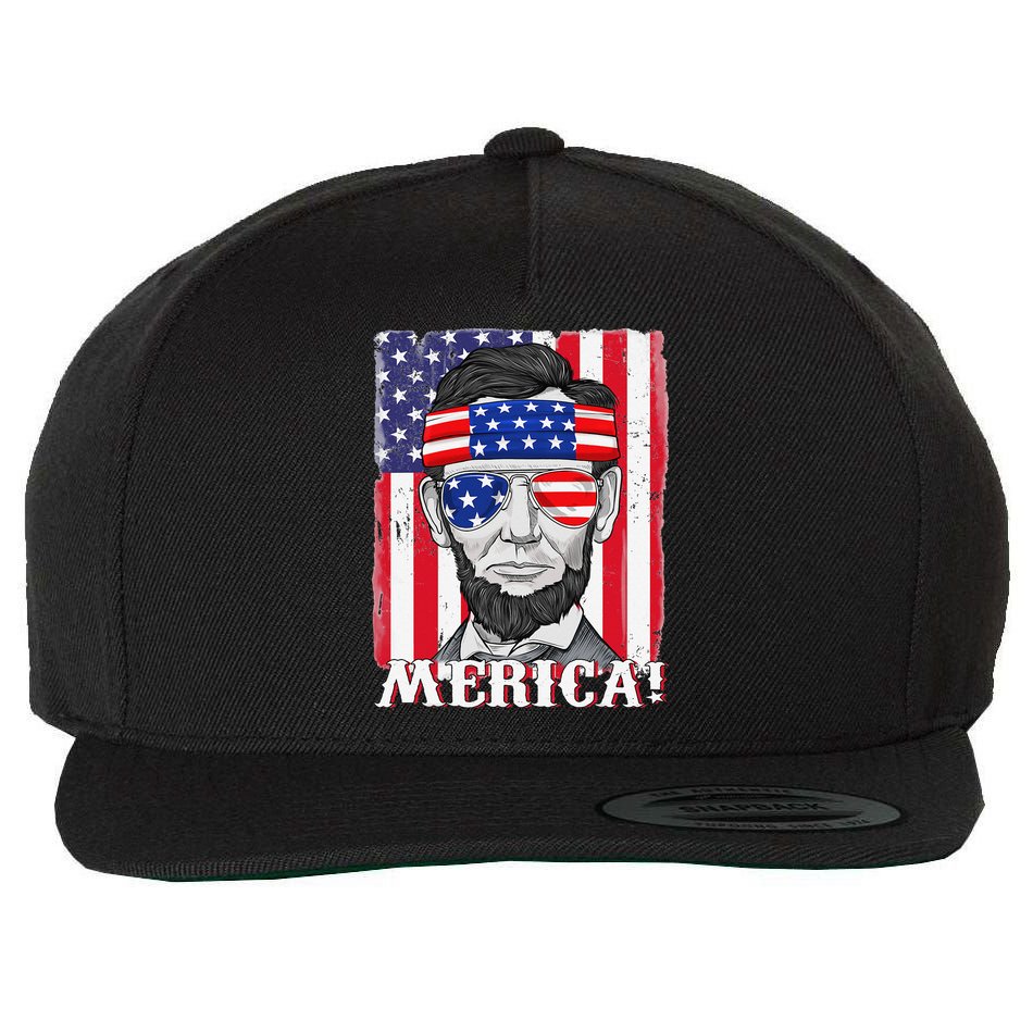 Abraham Lincoln 4th Of July Merica American Flag Boys  Wool Snapback Cap