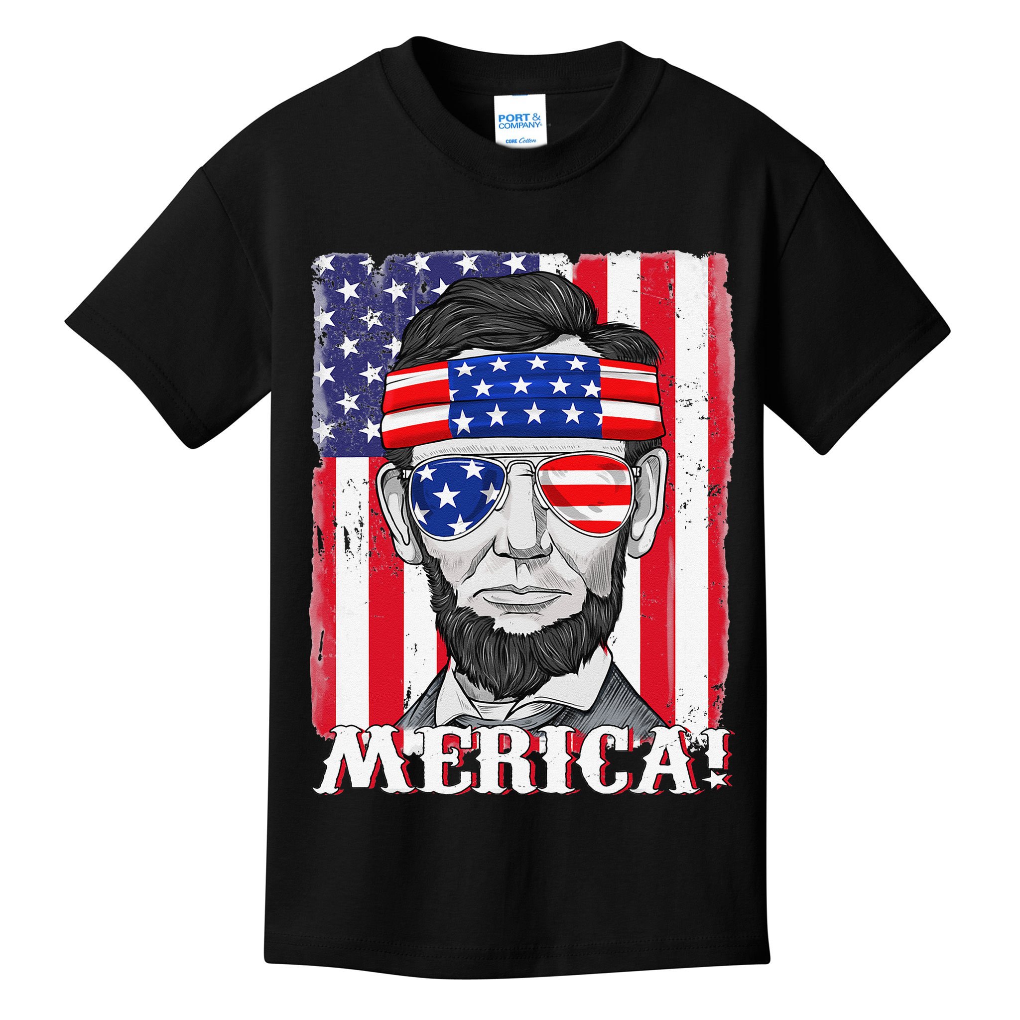 Abraham Lincoln 4th Of July Merica American Flag Boys  Kids T-Shirt
