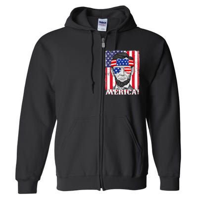 Abraham Lincoln 4th Of July Merica American Flag Boys  Full Zip Hoodie