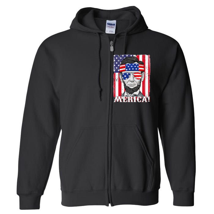 Abraham Lincoln 4th Of July Merica American Flag Boys  Full Zip Hoodie