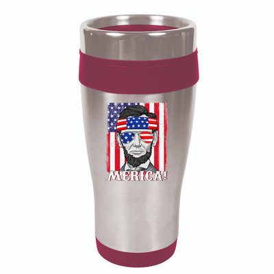 Abraham Lincoln 4th Of July Merica American Flag Boys  16oz Travel Tumbler