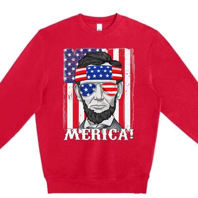 Abraham Lincoln 4th Of July Merica American Flag Boys  Premium Crewneck Sweatshirt