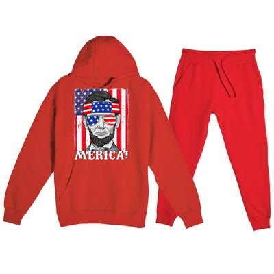 Abraham Lincoln 4th Of July Merica American Flag Boys  Premium Hooded Sweatsuit Set