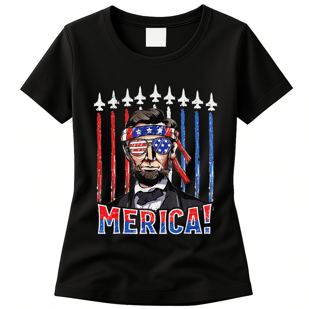 Abraham Lincoln 4th Of July Merica Patriotic American Flag Womens T-Shirt