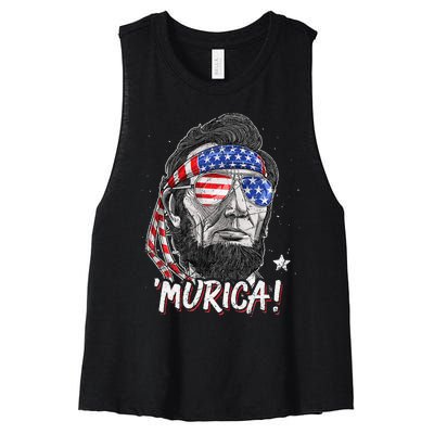 Abraham Lincoln 4th Of July Murica   American Flag Women's Racerback Cropped Tank