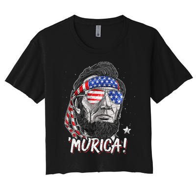 Abraham Lincoln 4th Of July Murica   American Flag Women's Crop Top Tee