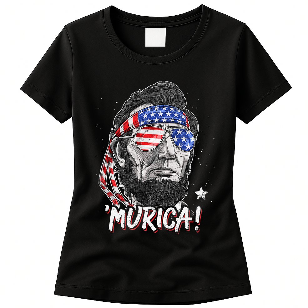 Abraham Lincoln 4th Of July Murica   American Flag Womens T-Shirt