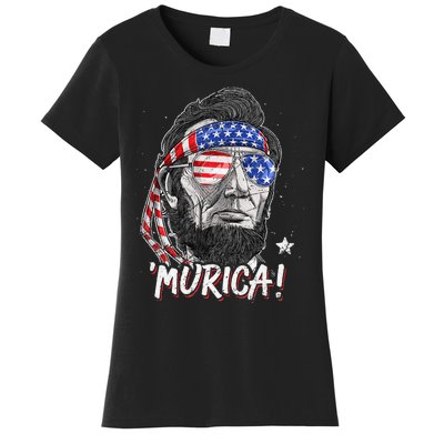 Abraham Lincoln 4th Of July Murica   American Flag Women's T-Shirt