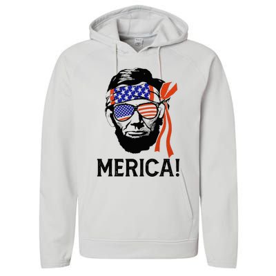 Abraham Lincoln 4th Of July Merica American Flag Performance Fleece Hoodie