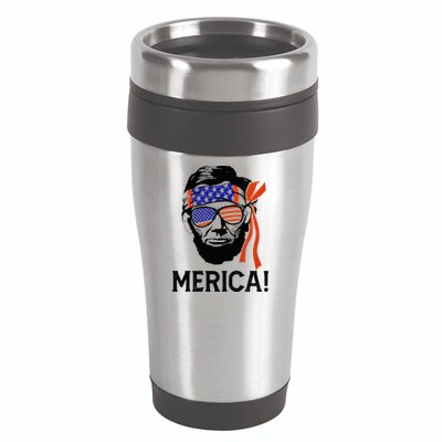 Abraham Lincoln 4th Of July Merica American Flag 16oz Travel Tumbler