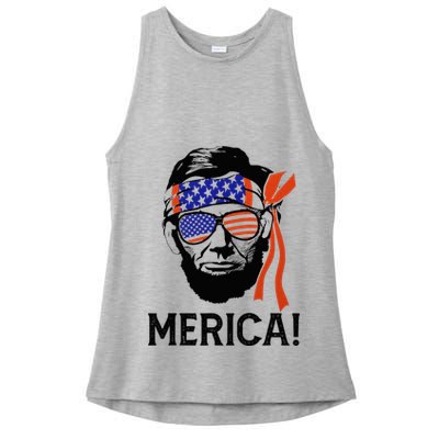 Abraham Lincoln 4th Of July Merica American Flag Ladies PosiCharge Tri-Blend Wicking Tank