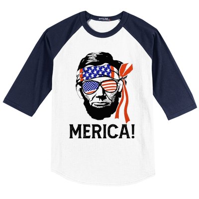 Abraham Lincoln 4th Of July Merica American Flag Baseball Sleeve Shirt