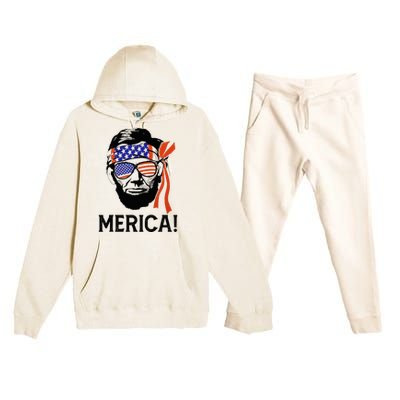 Abraham Lincoln 4th Of July Merica American Flag Premium Hooded Sweatsuit Set