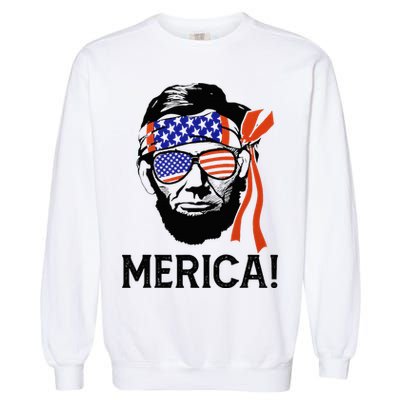 Abraham Lincoln 4th Of July Merica American Flag Garment-Dyed Sweatshirt