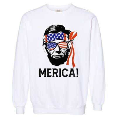 Abraham Lincoln 4th Of July Merica American Flag Garment-Dyed Sweatshirt