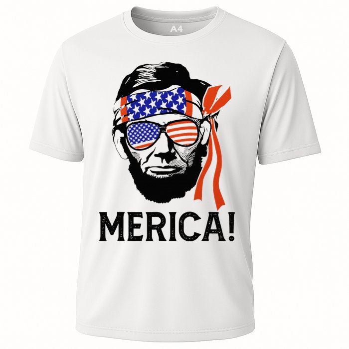 Abraham Lincoln 4th Of July Merica American Flag Cooling Performance Crew T-Shirt