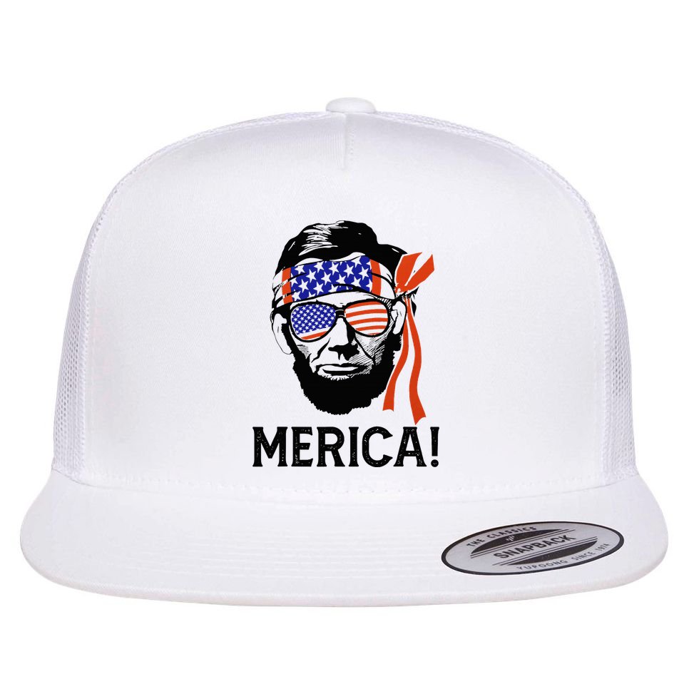 Abraham Lincoln 4th Of July Merica American Flag Flat Bill Trucker Hat