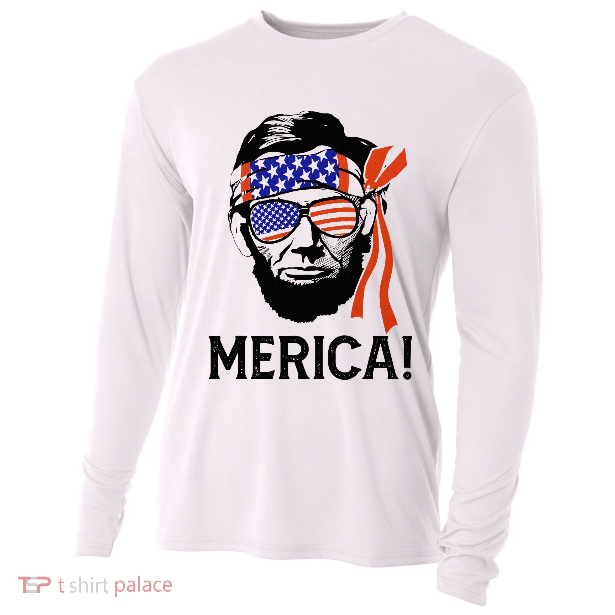 Abraham Lincoln 4th Of July Merica American Flag Cooling Performance Long Sleeve Crew