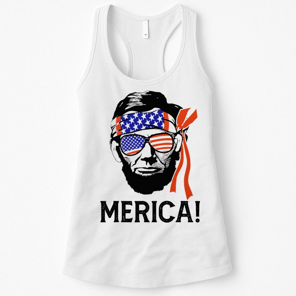 Abraham Lincoln 4th Of July Merica American Flag Womens Tank Top