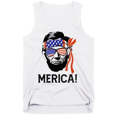 Abraham Lincoln 4th Of July Merica American Flag Tank Top