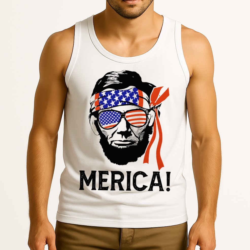 Abraham Lincoln 4th Of July Merica American Flag Tank Top
