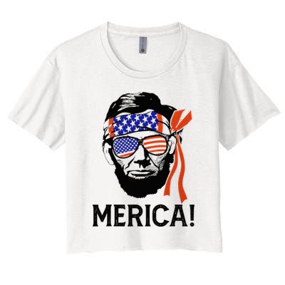 Abraham Lincoln 4th Of July Merica American Flag Women's Crop Top Tee