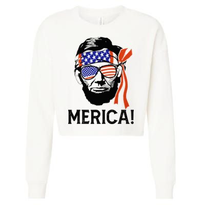 Abraham Lincoln 4th Of July Merica American Flag Cropped Pullover Crew