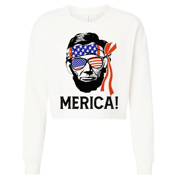 Abraham Lincoln 4th Of July Merica American Flag Cropped Pullover Crew