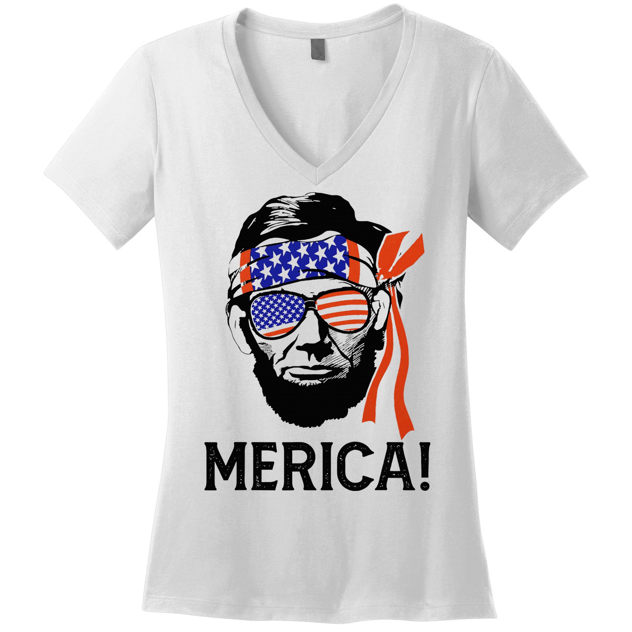 Abraham Lincoln 4th Of July Merica American Flag Women's V-Neck T-Shirt