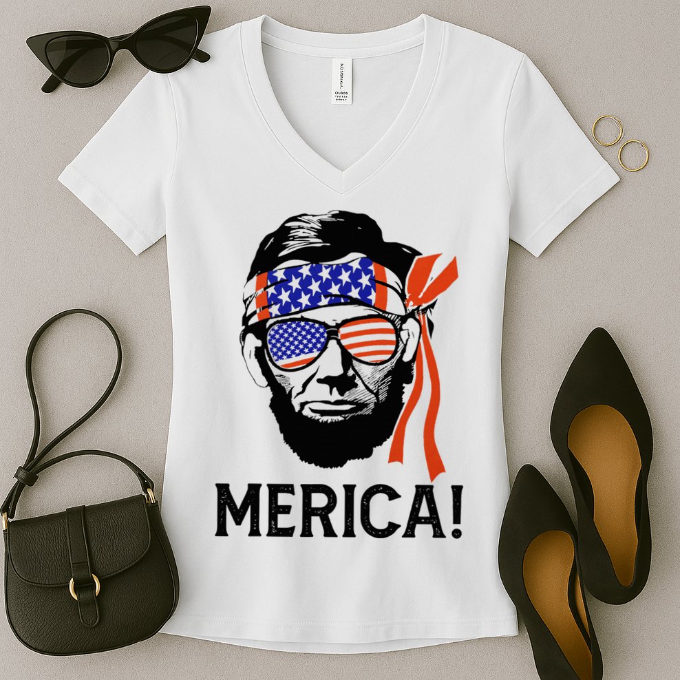 Abraham Lincoln 4th Of July Merica American Flag Women's V-Neck T-Shirt