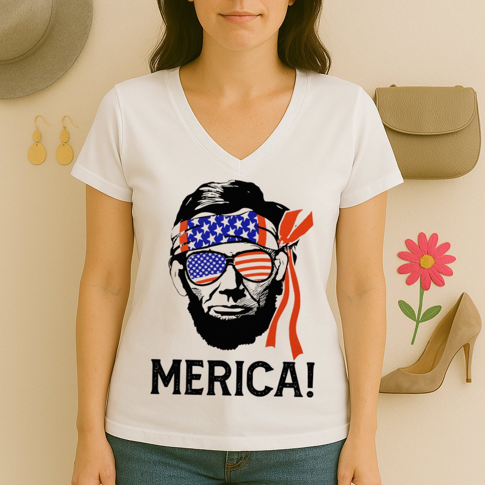 Abraham Lincoln 4th Of July Merica American Flag Women's V-Neck T-Shirt