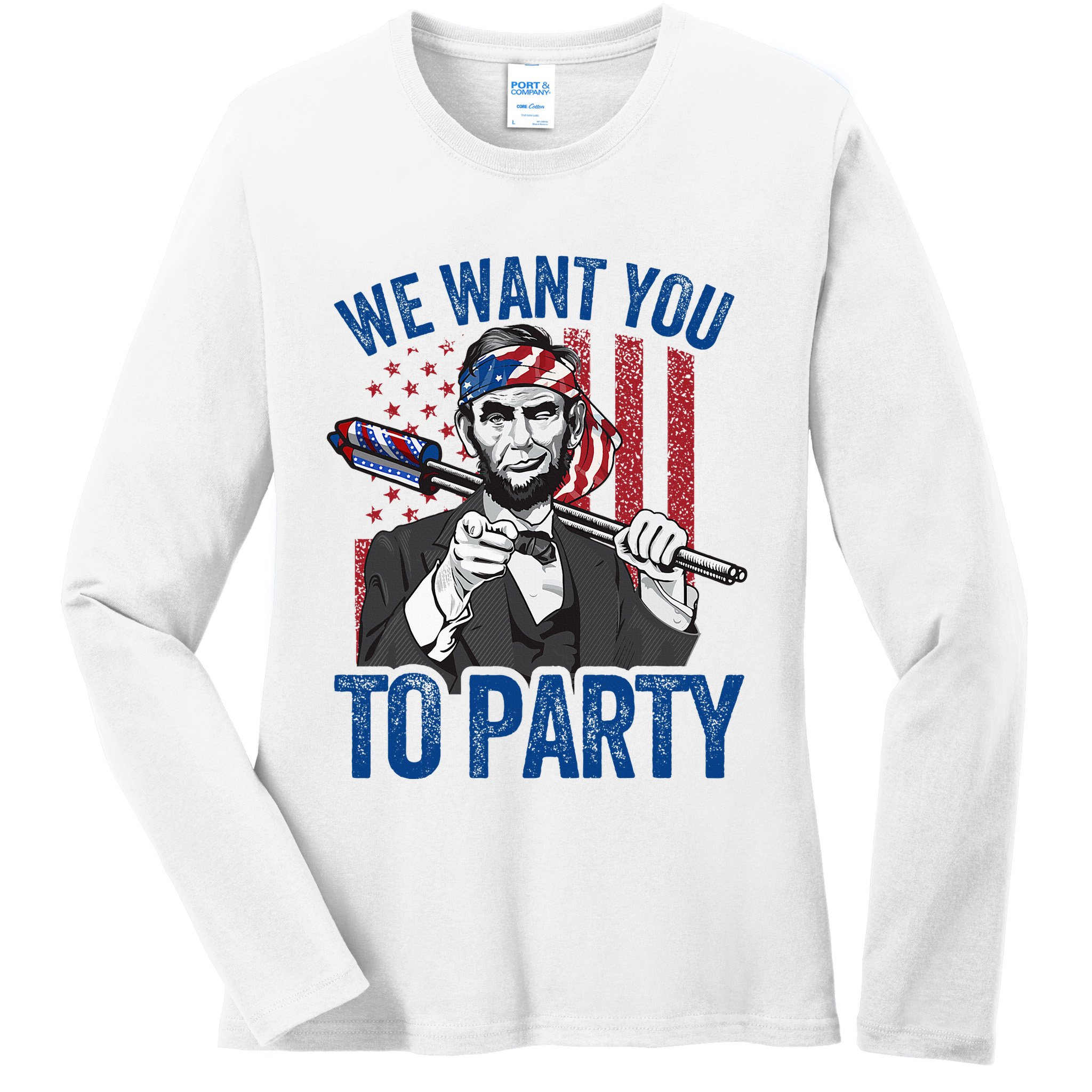 Abraham Lincoln 4th Of July American Ladies Long Sleeve Shirt