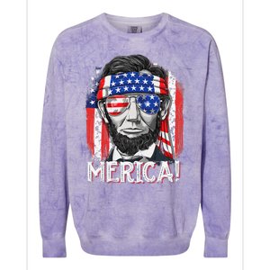 Abraham Lincoln 4th Of July Merica  American Flag Colorblast Crewneck Sweatshirt