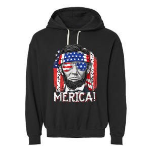 Abraham Lincoln 4th Of July Merica  American Flag Garment-Dyed Fleece Hoodie