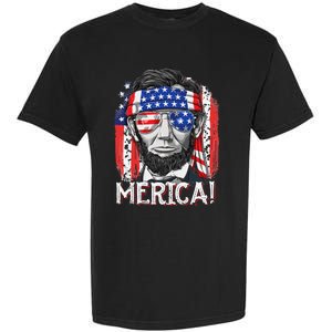 Abraham Lincoln 4th Of July Merica  American Flag Garment-Dyed Heavyweight T-Shirt