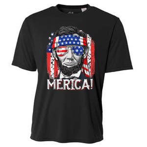 Abraham Lincoln 4th Of July Merica  American Flag Cooling Performance Crew T-Shirt