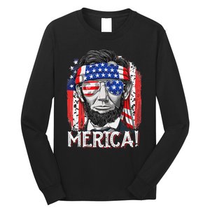 Abraham Lincoln 4th Of July Merica  American Flag Long Sleeve Shirt