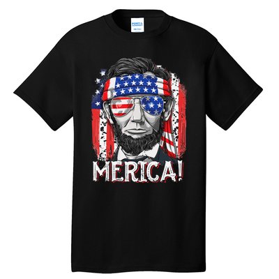 Abraham Lincoln 4th Of July Merica  American Flag Tall T-Shirt