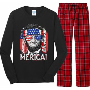 Abraham Lincoln 4th Of July Merica  American Flag Long Sleeve Pajama Set