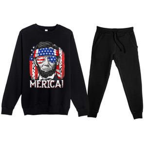 Abraham Lincoln 4th Of July Merica  American Flag Premium Crewneck Sweatsuit Set