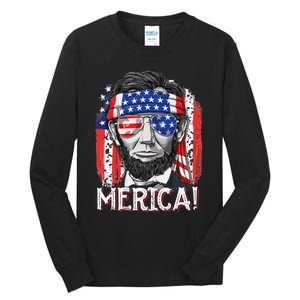 Abraham Lincoln 4th Of July Merica  American Flag Tall Long Sleeve T-Shirt