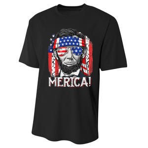 Abraham Lincoln 4th Of July Merica  American Flag Performance Sprint T-Shirt