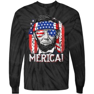 Abraham Lincoln 4th Of July Merica  American Flag Tie-Dye Long Sleeve Shirt